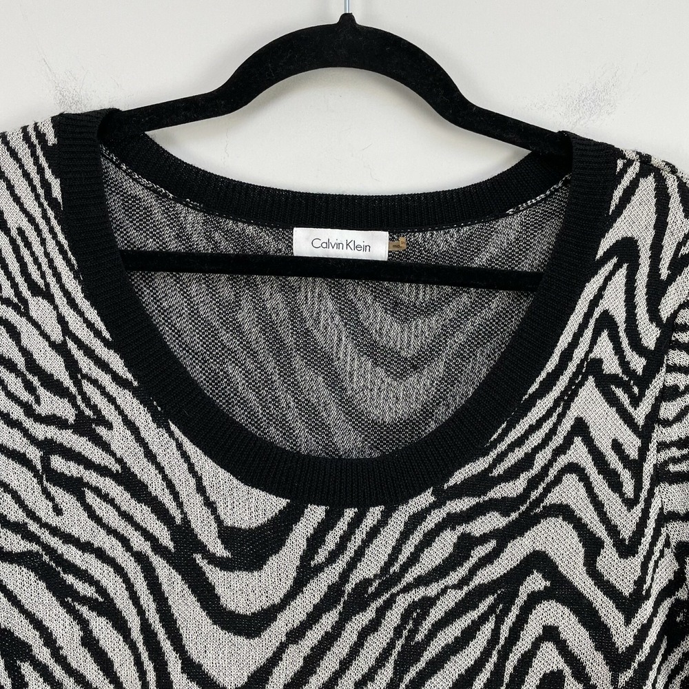 Calvin Klein Womens Large Zebra Animal Print Wool Blend Knit Sweater Lightweight - Picture 9 of 11